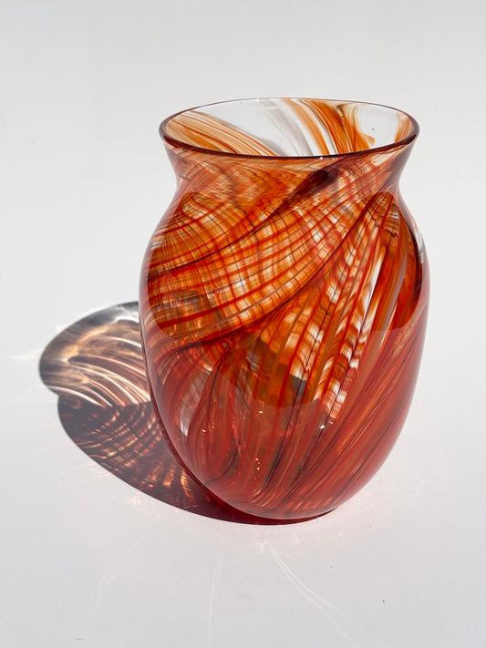 Feathered Glass Vase – Reds & Cream