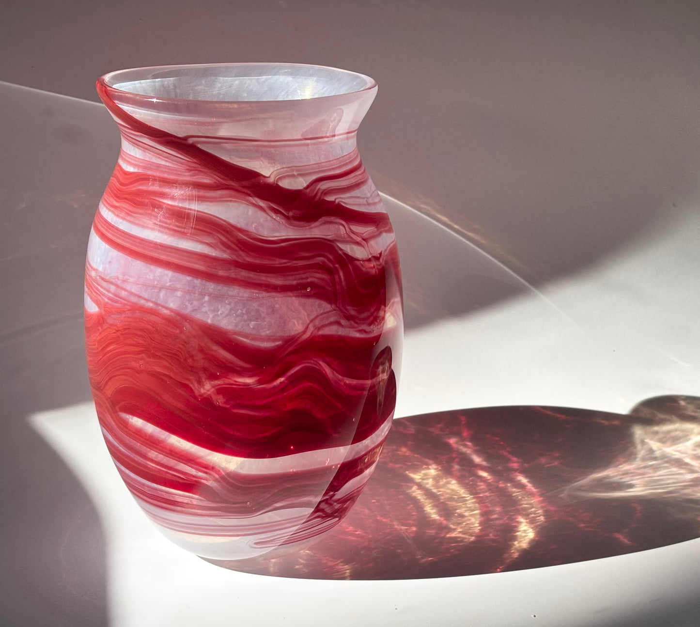 Handblown Glass Vase – Crimson Wave