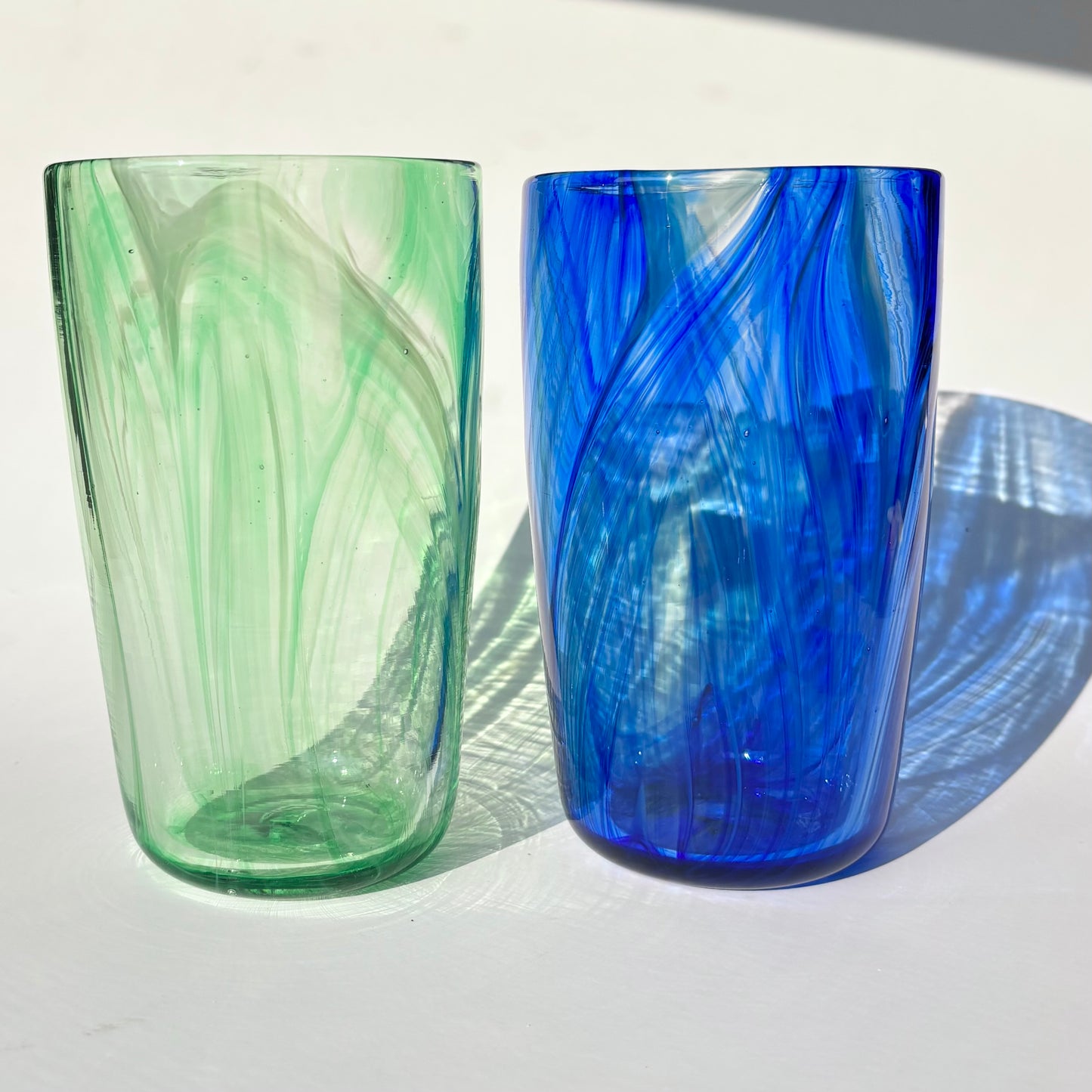 Feathered Pint Glasses – Blue & Green