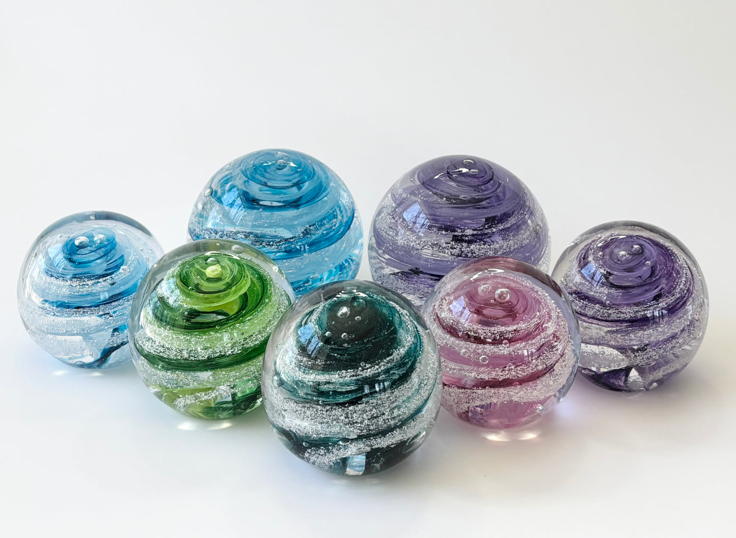 Miniature version of our infinity staircase glass orb with ash inclusion and your choice of colors