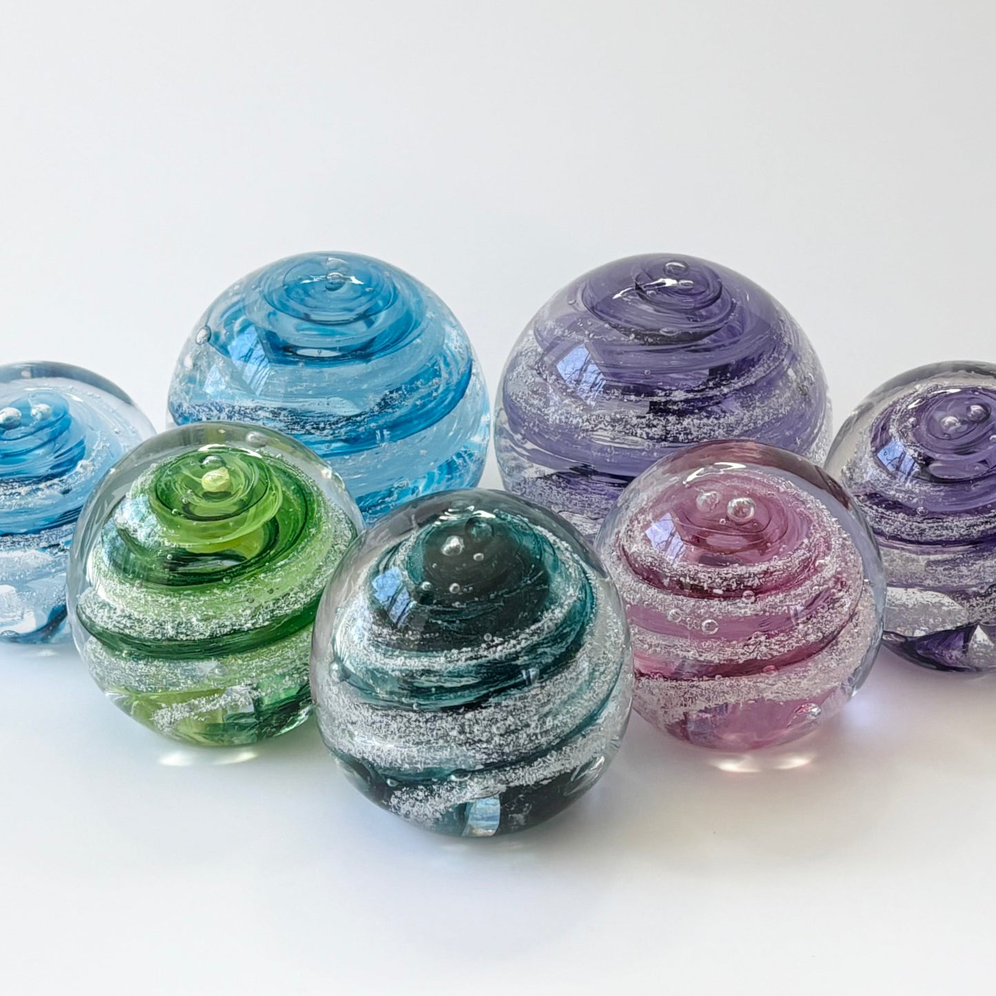 new Small glass memorial orb with your color choice swirl and cremation ashes