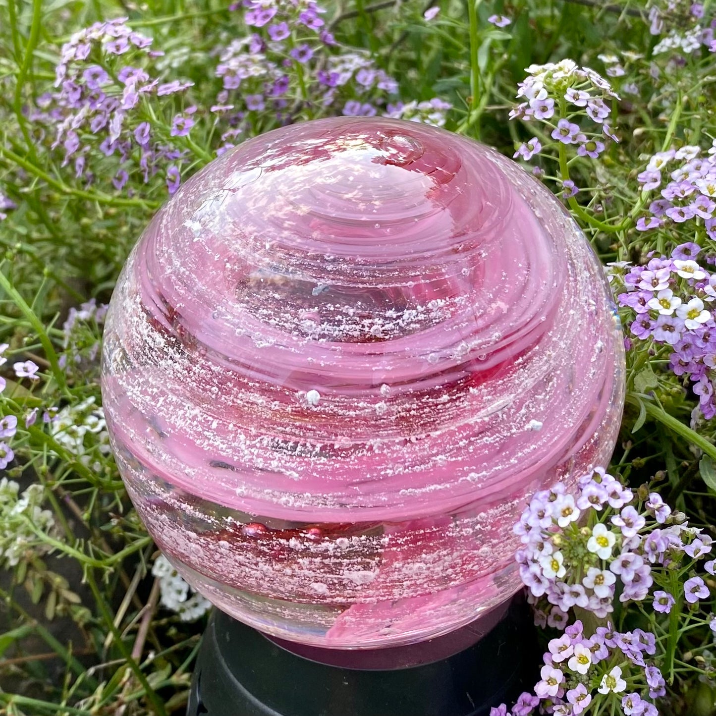 pink swirl Glass memorial, Ashes in glass, pet memorial, custom color matched tribute, giveaway, free, glass orb, paperweight, tranquil swirl, infinity staircase double helix