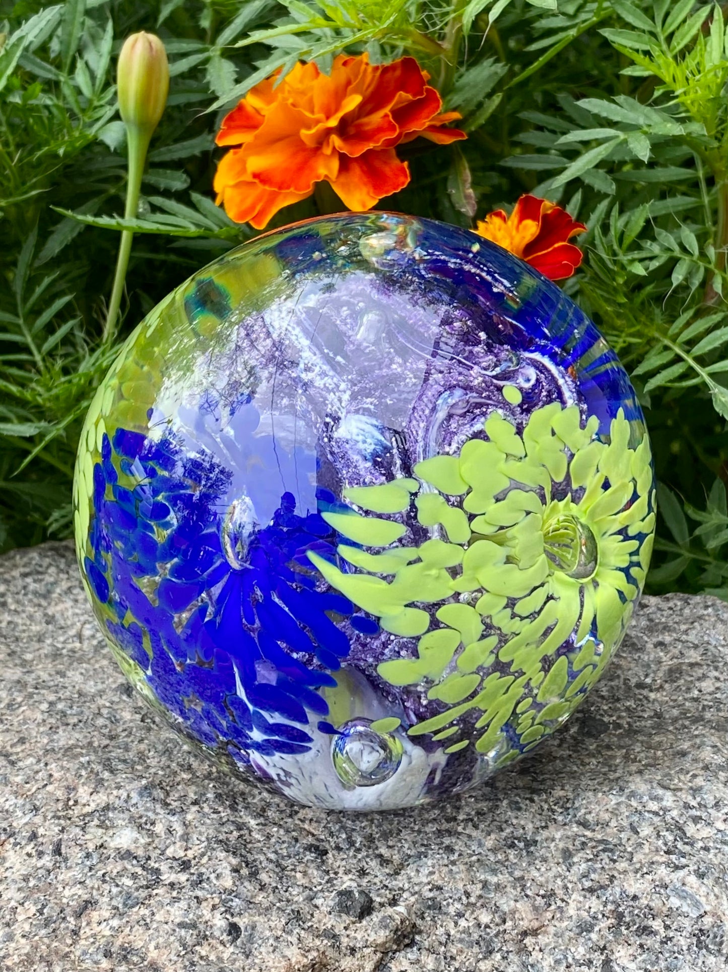 Custom flower-inspired glass paperweight made to order as a tribute