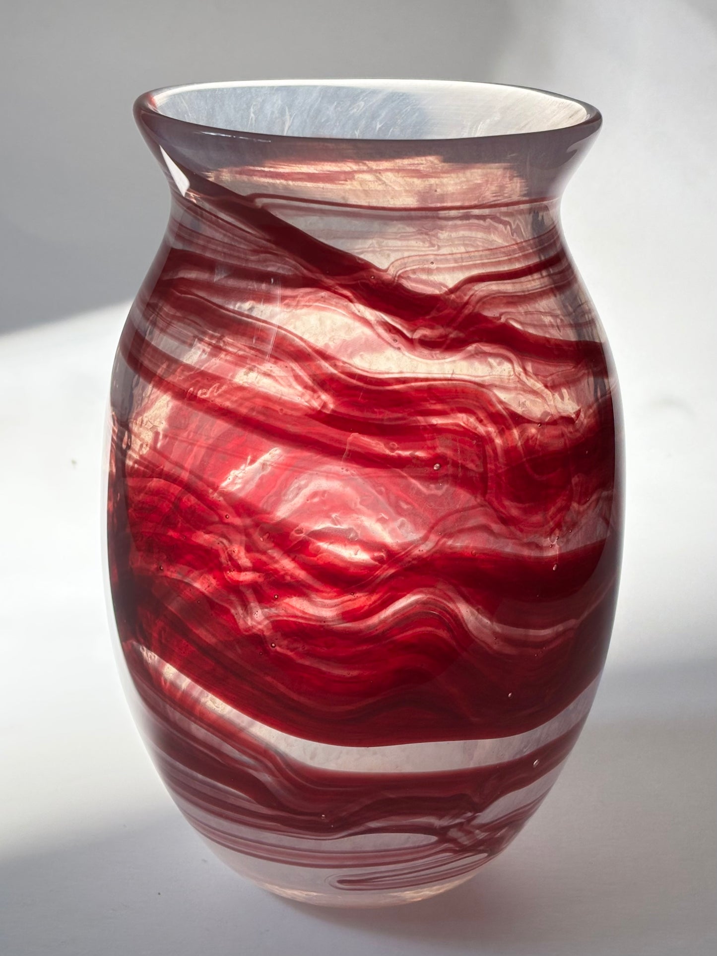 Handblown Glass Vase – Crimson Wave