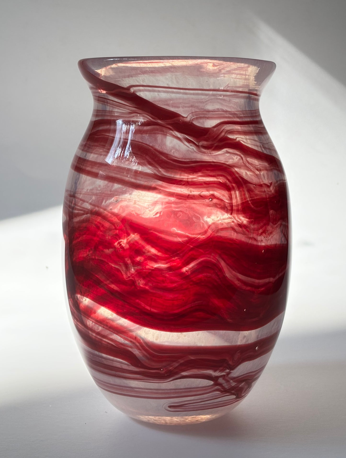 Handblown Glass Vase – Crimson Wave