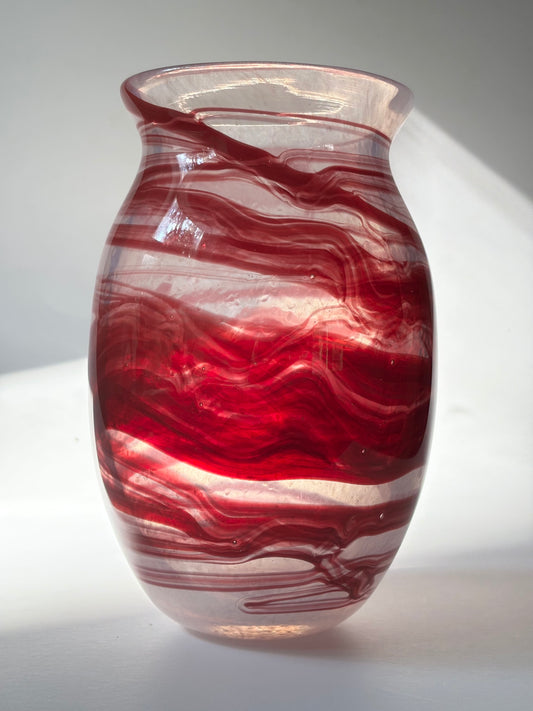 Handblown Glass Vase – Crimson Wave
