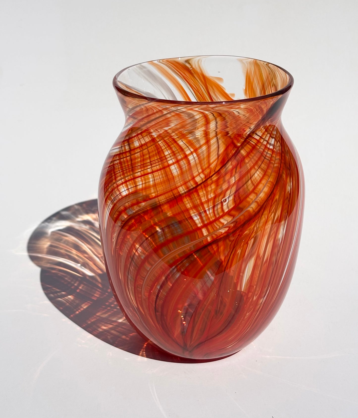 Feathered Glass Vase – Reds & Cream