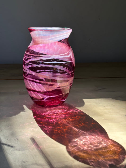 Handblown Glass Vase – Fuchsia Wave