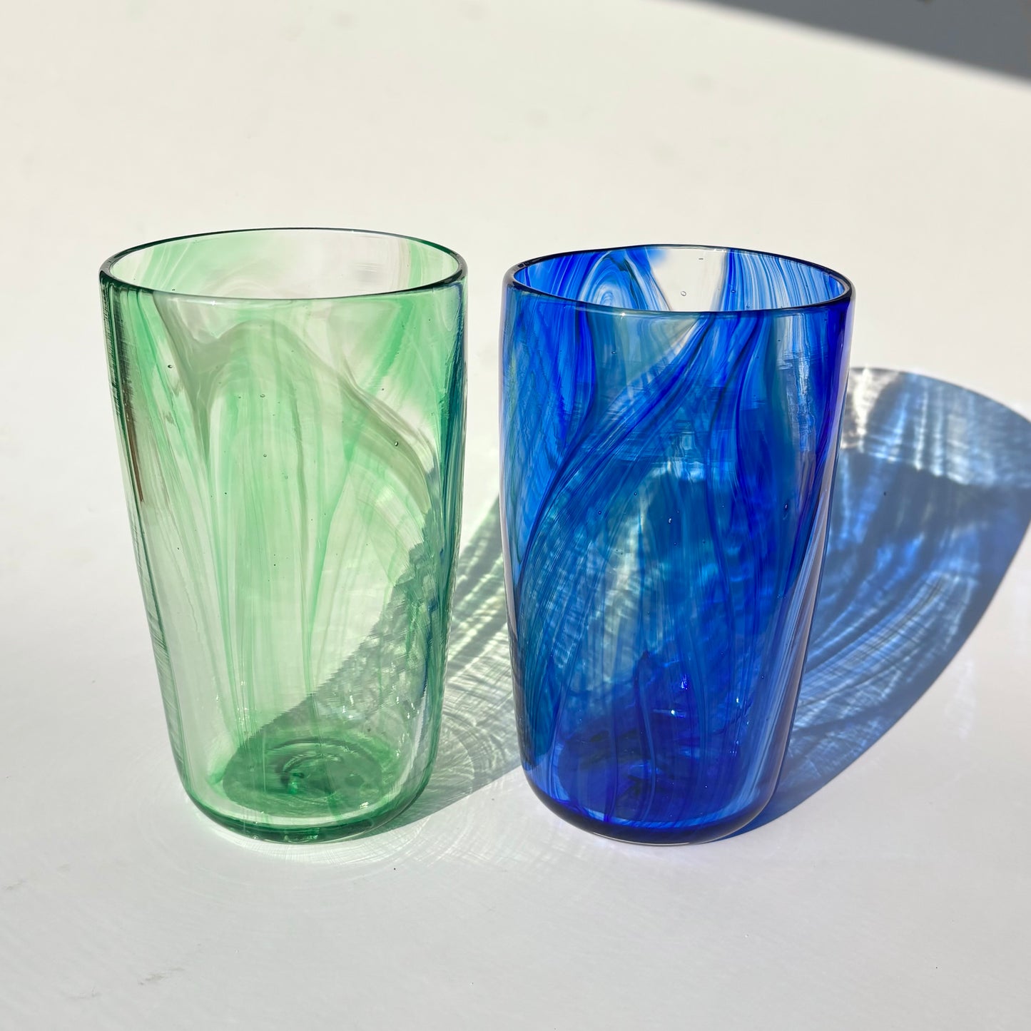 Feathered Pint Glasses – Blue & Green