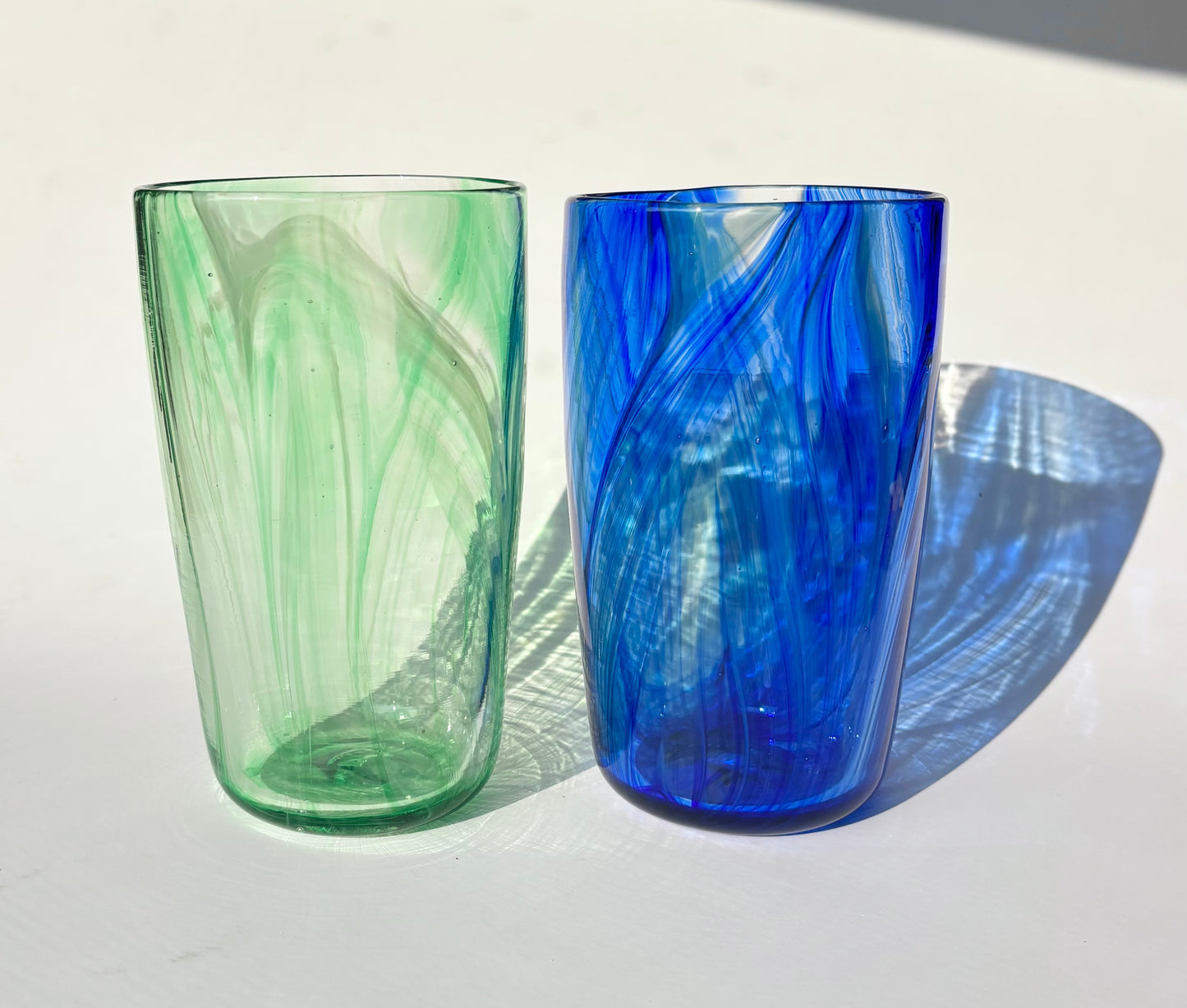 Feathered Pint Glasses – Blue & Green