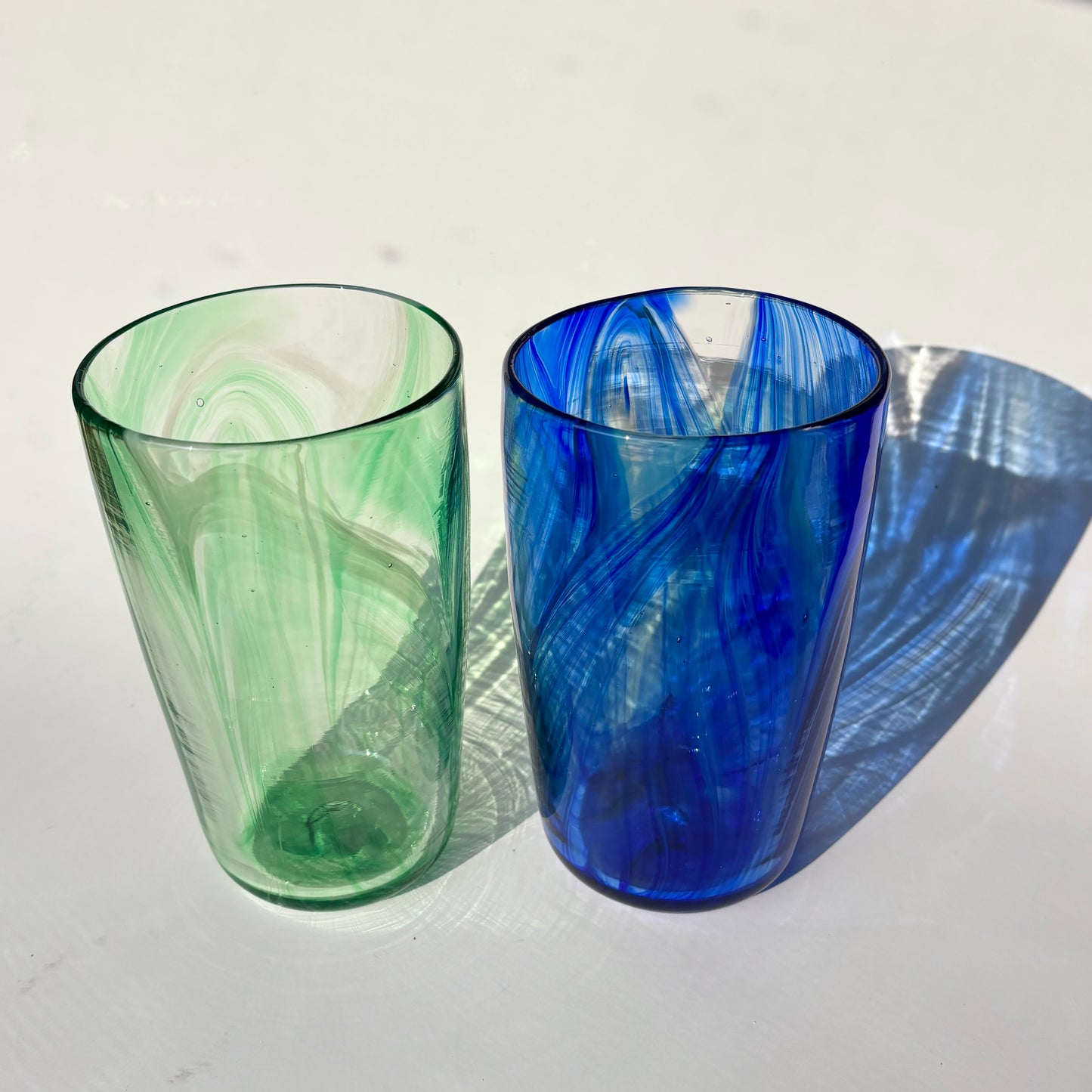 Feathered Pint Glasses – Blue & Green