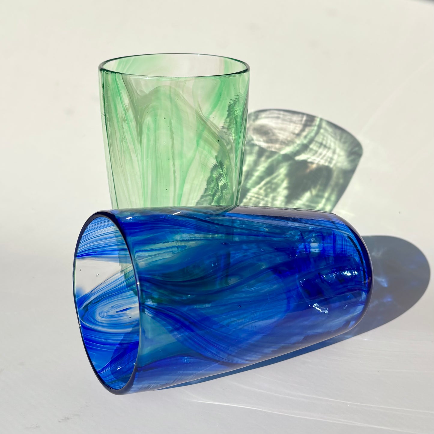 Feathered Pint Glasses – Blue & Green