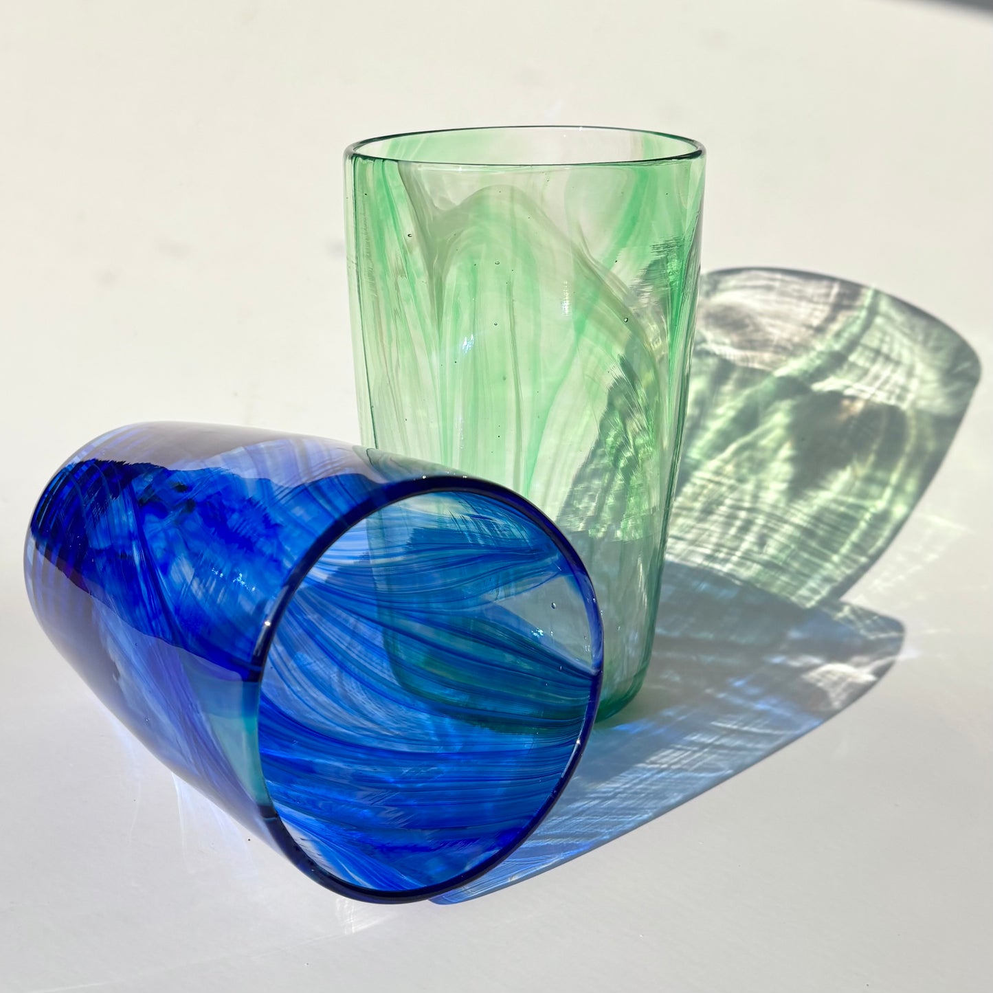 Feathered Pint Glasses – Blue & Green