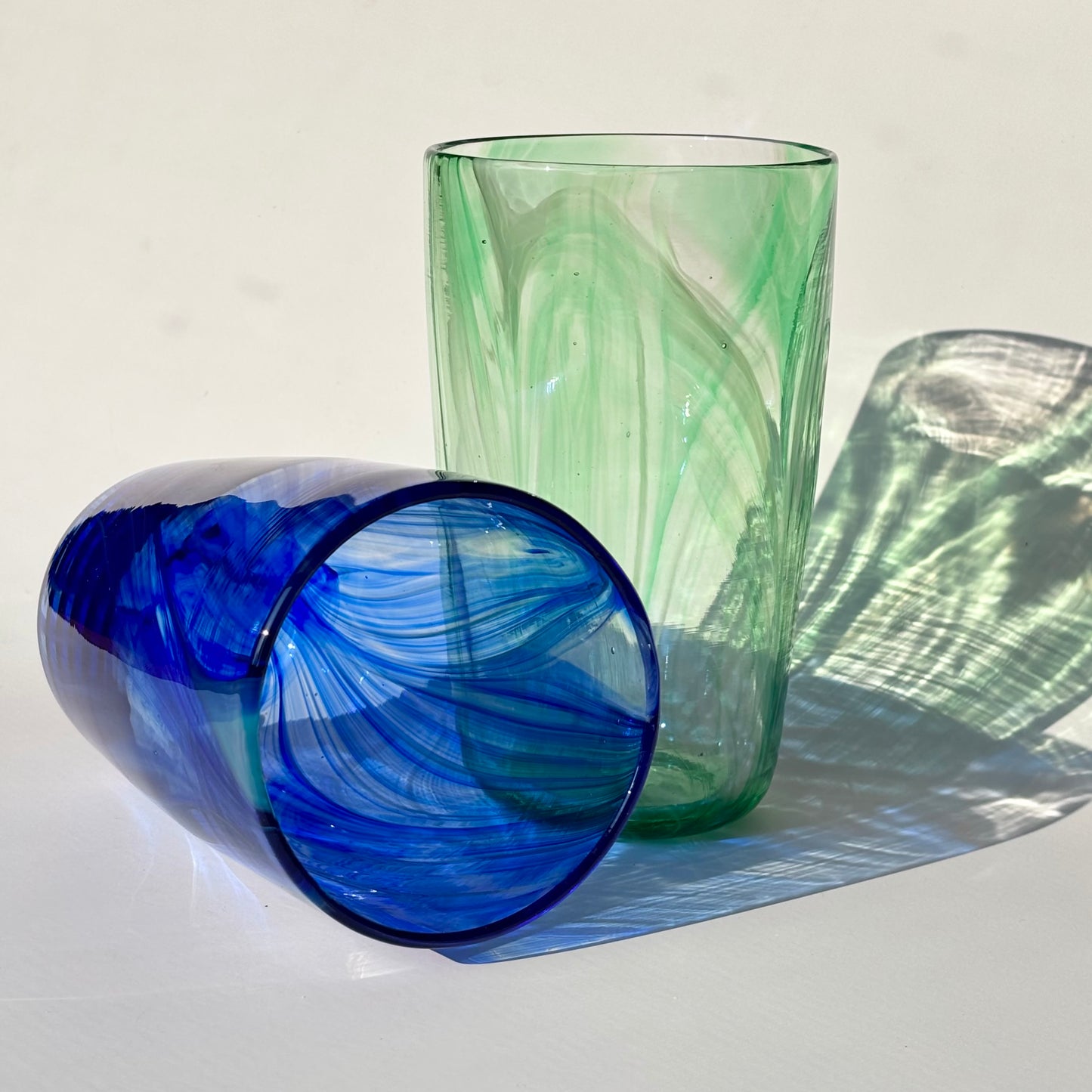 Feathered Pint Glasses – Blue & Green