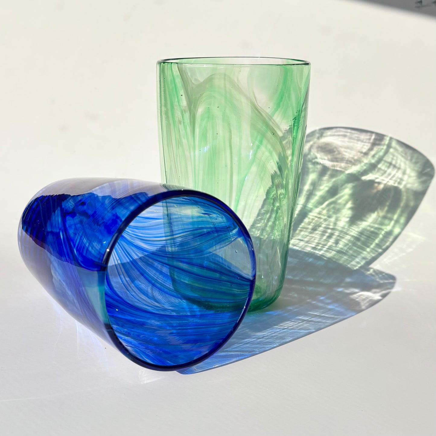 Feathered Pint Glasses – Blue & Green