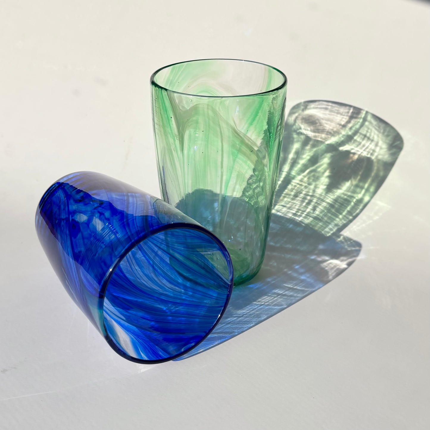 Feathered Pint Glasses – Blue & Green