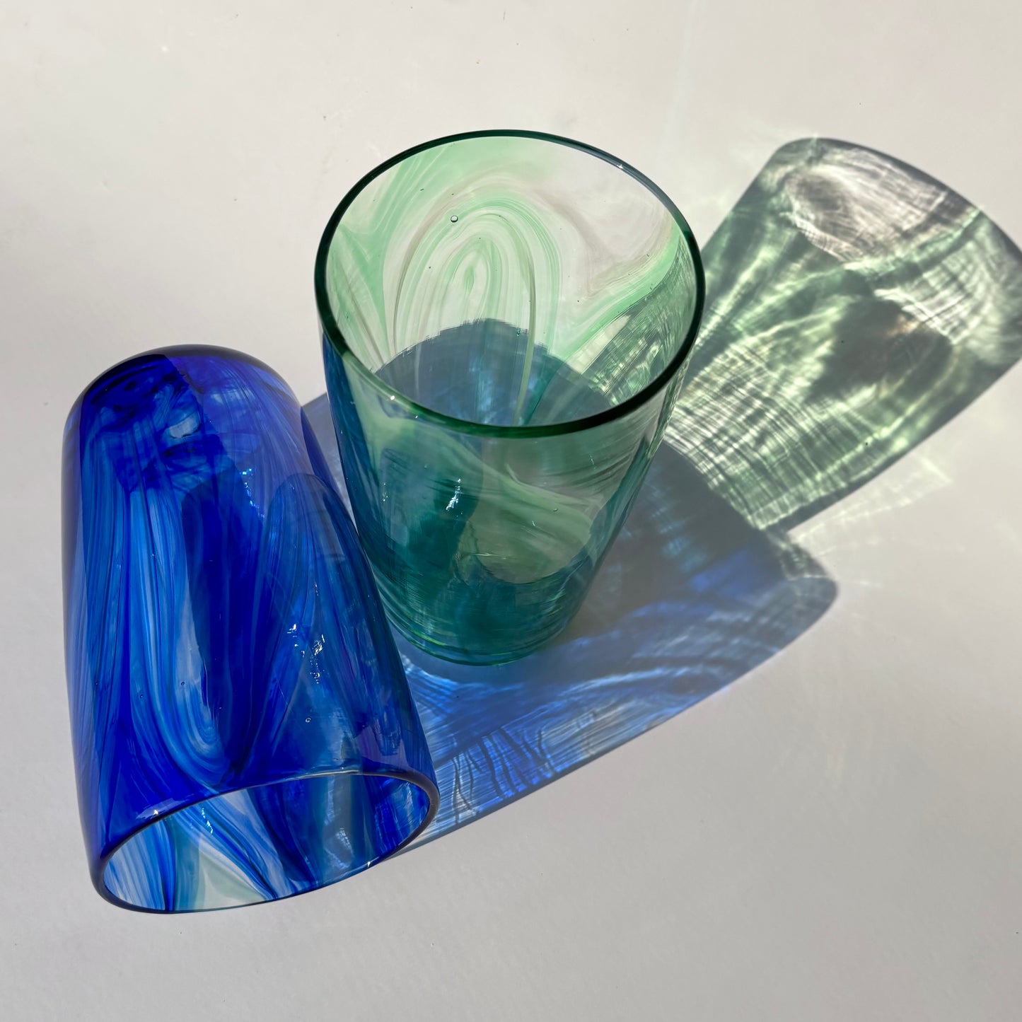 Feathered Pint Glasses – Blue & Green