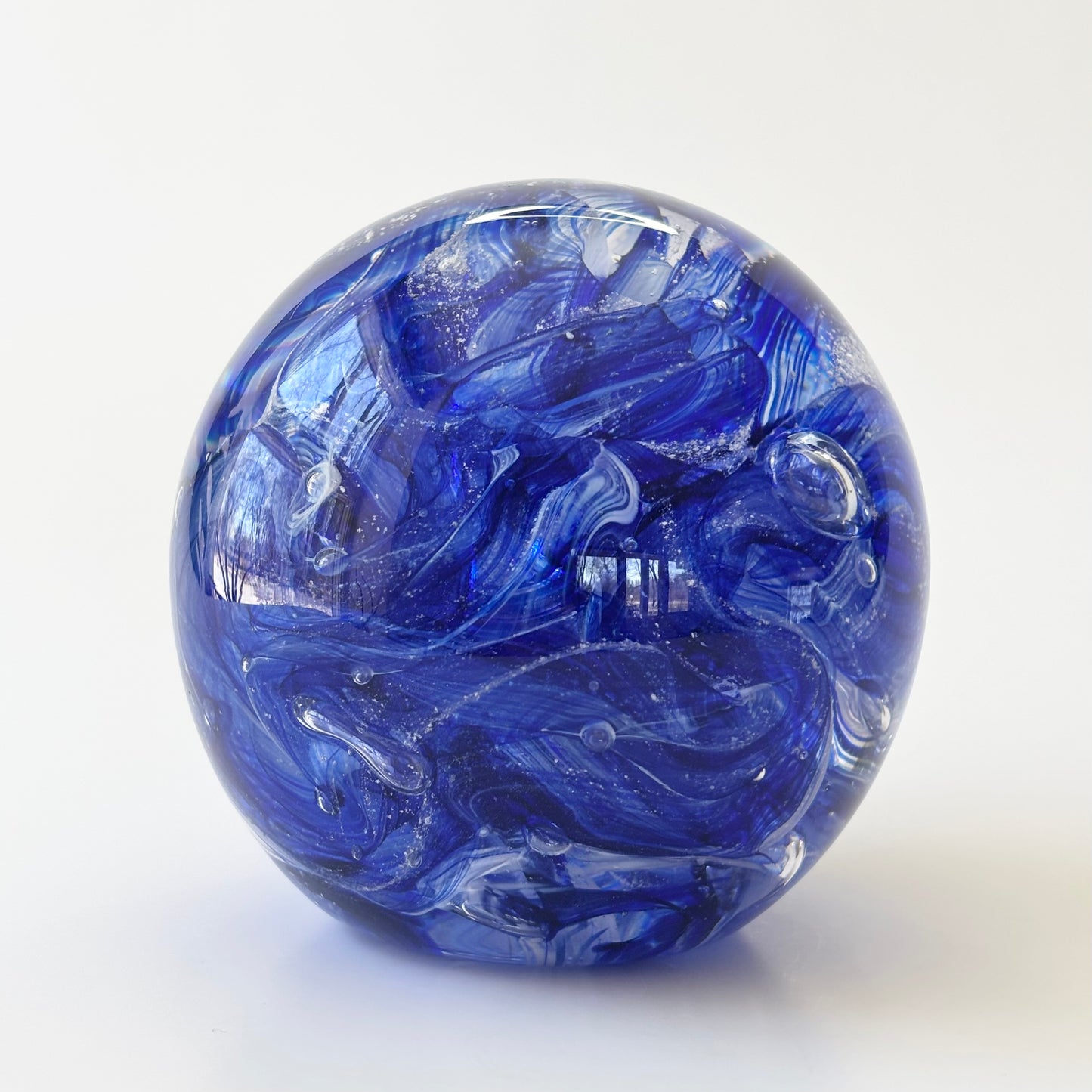 Glass keepsake memorial in aventurine blue and white ribbon twist ash infused 