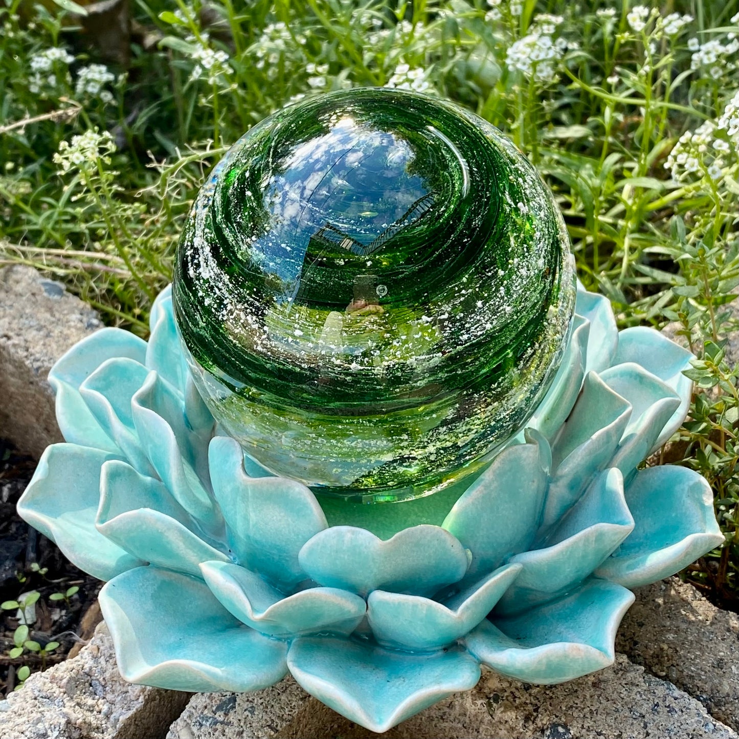 Handmade glass pet memorial paperweight aventurine green sparkle glitter glass 