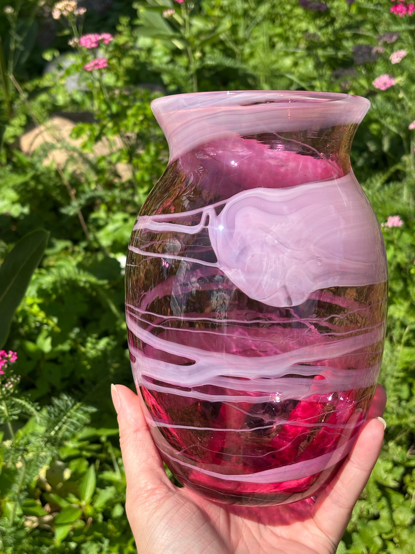 Handblown Glass Vase – Fuchsia Wave