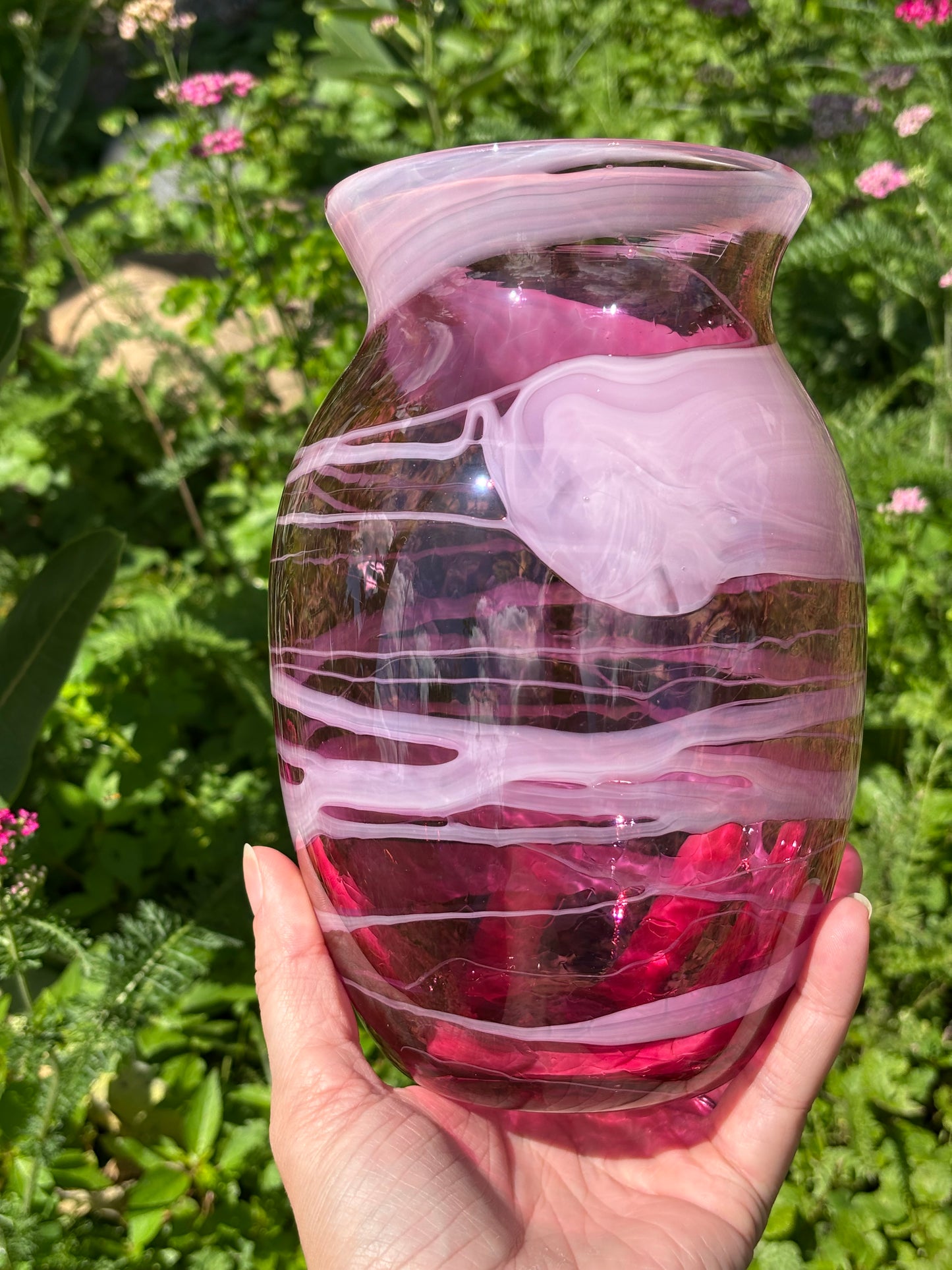 Handblown Glass Vase – Fuchsia Wave