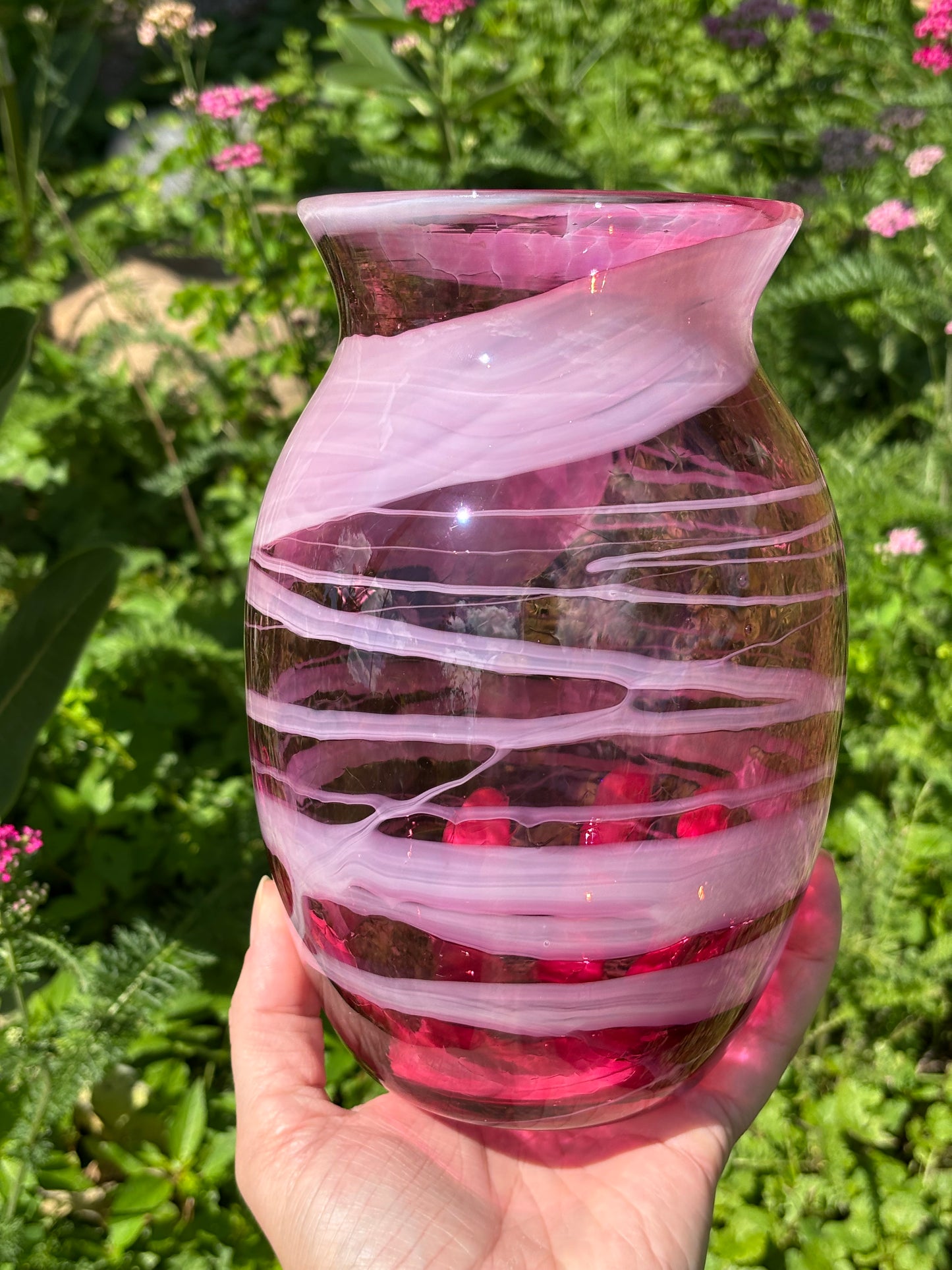 Handblown Glass Vase – Fuchsia Wave