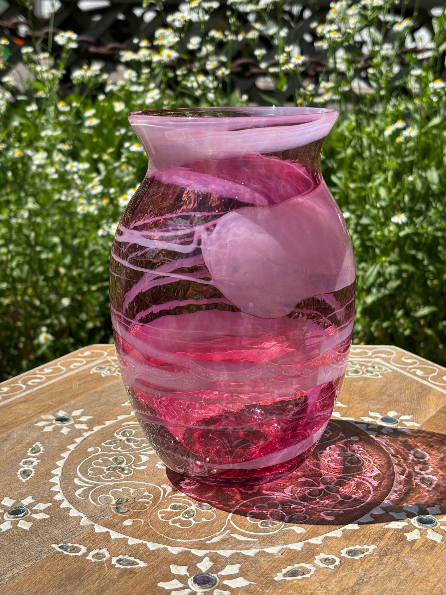 Handblown Glass Vase – Fuchsia Wave