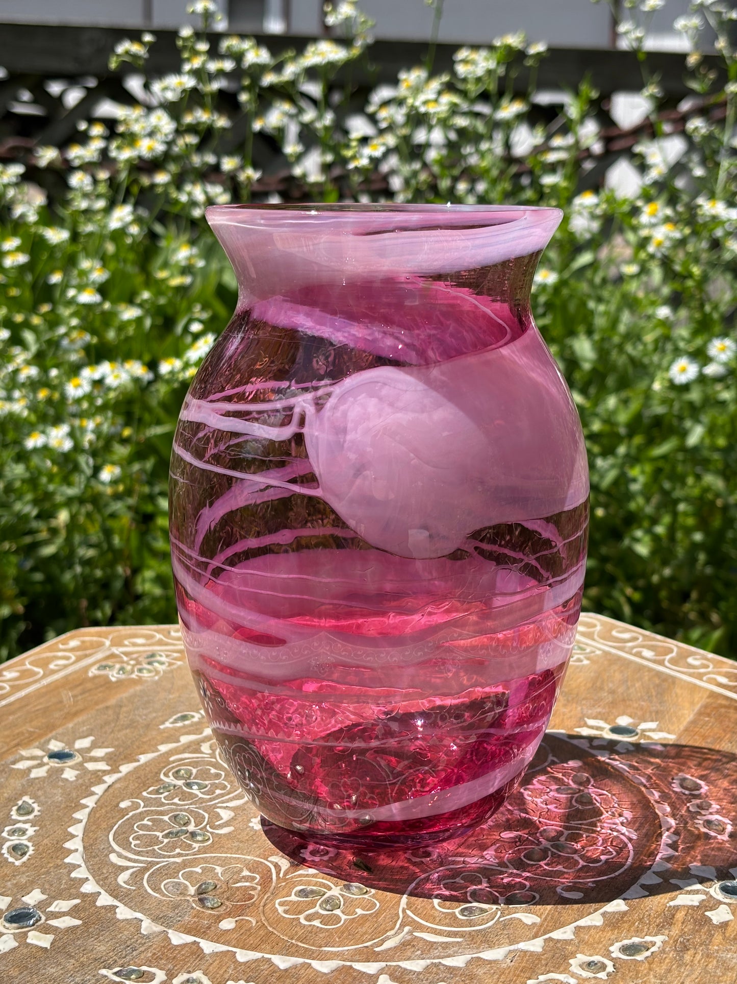 Handblown Glass Vase – Fuchsia Wave