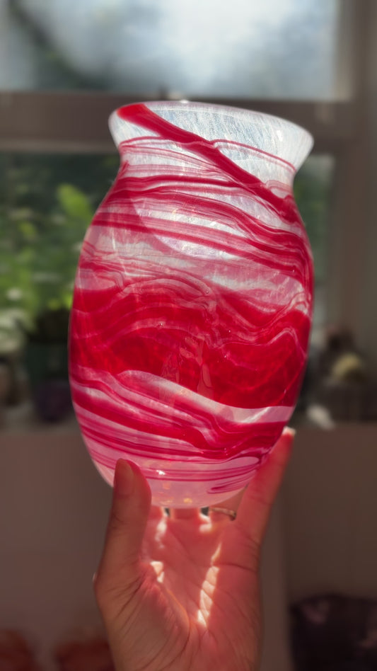 Handblown Glass Vase – Crimson Wave