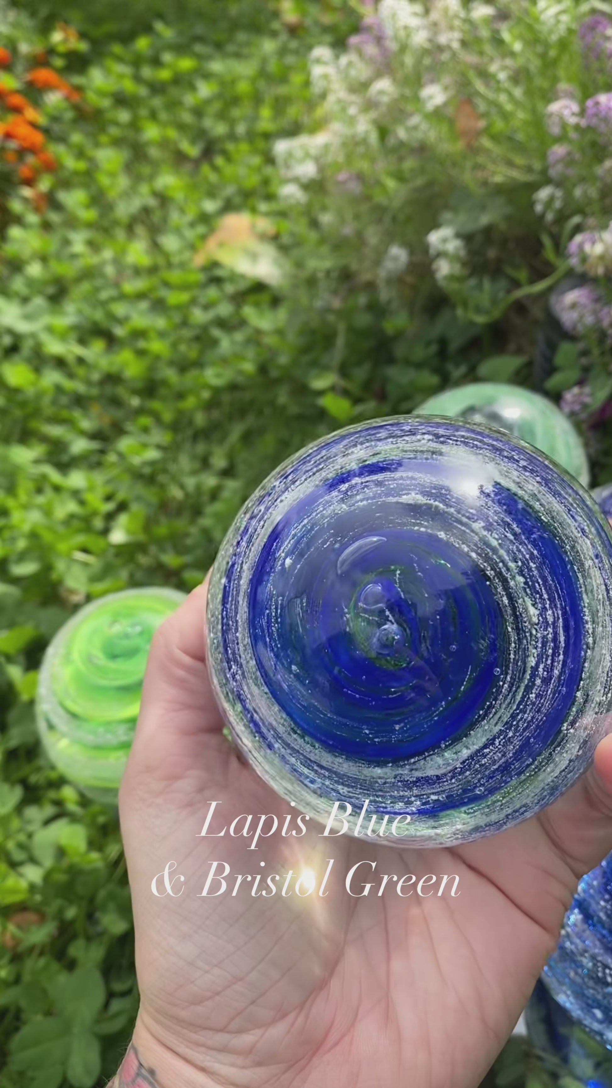 The Blue Green Collection of Infinity Staircase glass memorial keepsakes. 
