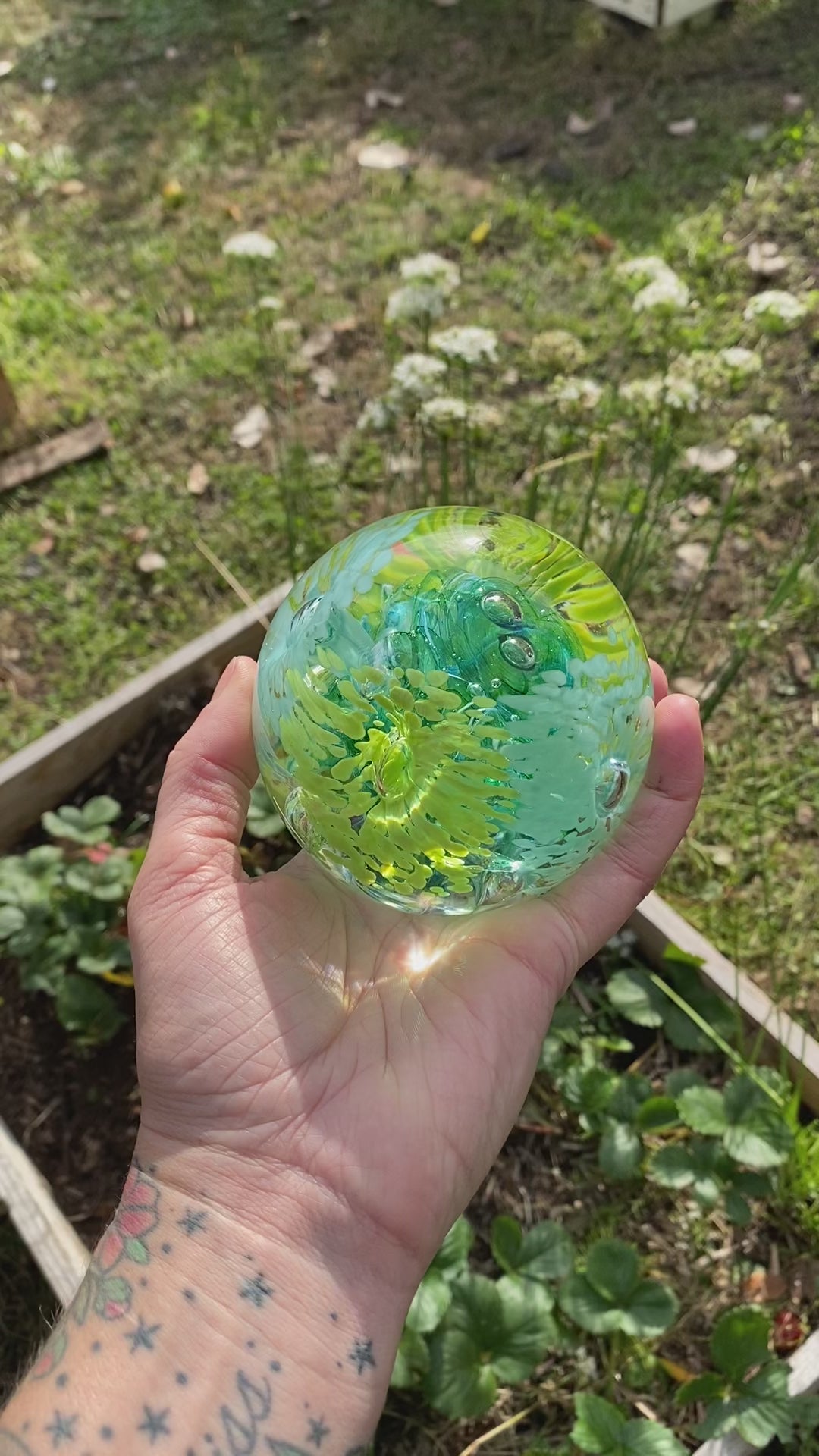 eternal garden sample without cremains in 
aqua and green 