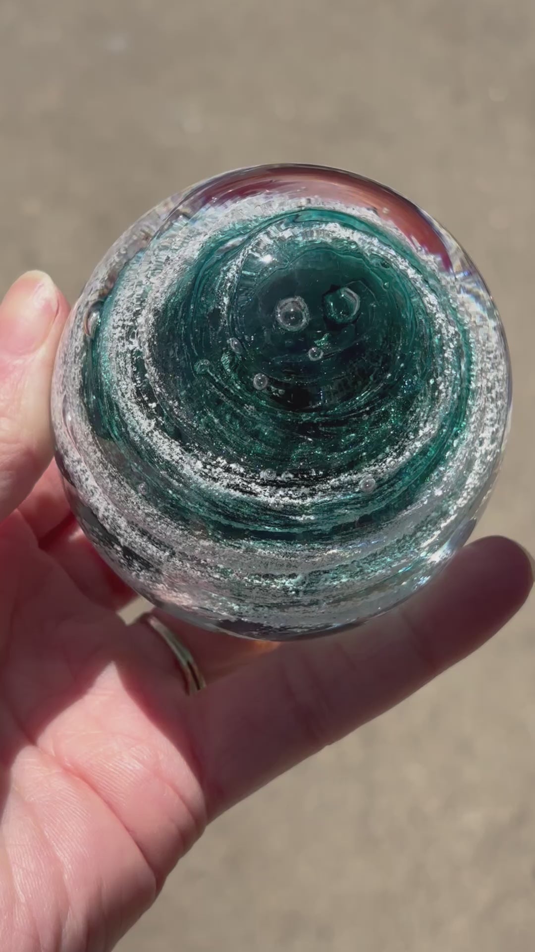 Mini ash infused keepsake with infinity staircase swirl in teal and aventurine shimmer 